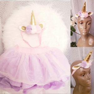 New Tutu and Unicorn Head Wrap Set, 0-12M